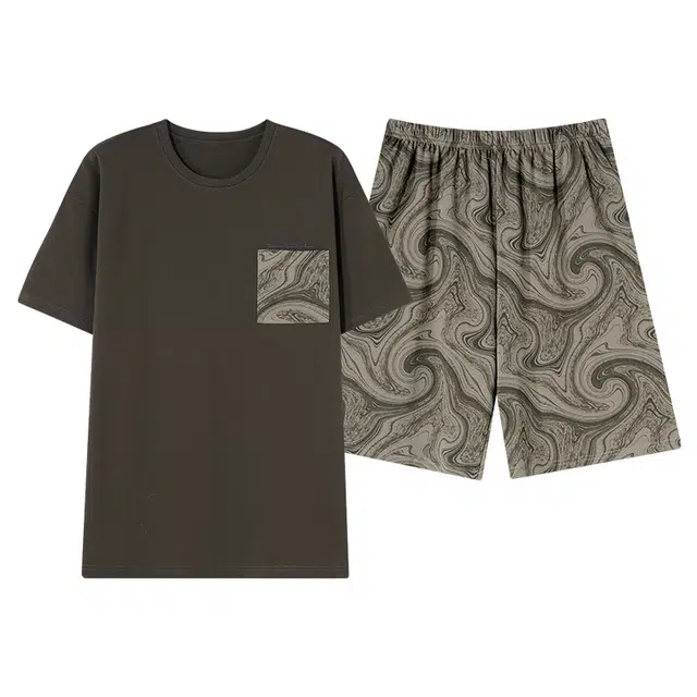 芬腾可安 薄款可外穿透气时尚简约舒适轻盈细腻家居服睡衣套装 男款 橄榄色