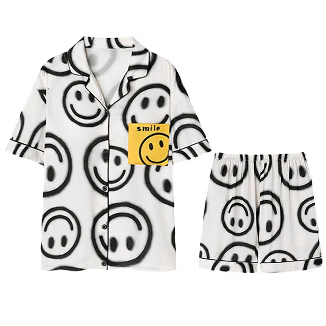 向薇 凉感带胸垫舒适休闲短袖家居服睡衣套装 女款 图片色