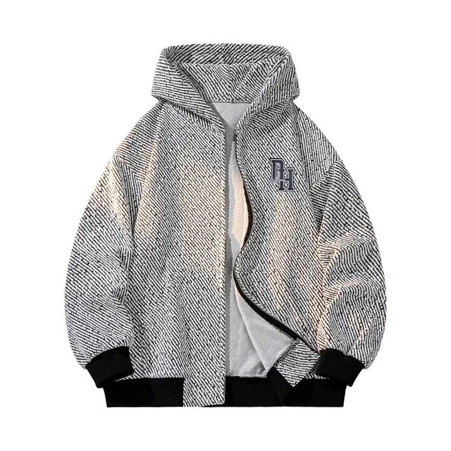 敦煌博物馆 美式复古字母刺绣满天星条纹宽松休闲舒适大码夹克外套 男女同款