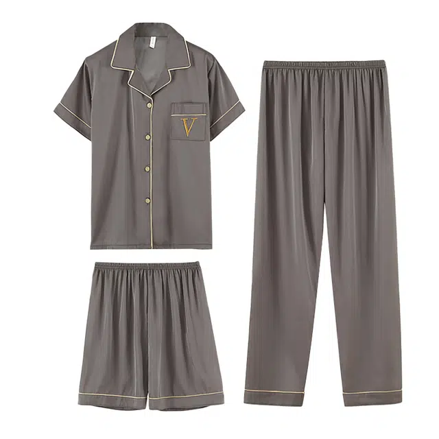 向薇 开衫时尚休闲舒适居家服三件套睡衣套装 男款 图片色