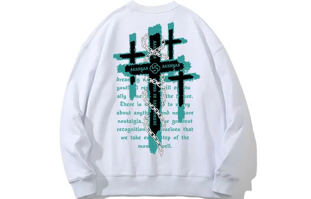 木村三社 多重十字架印花宽松圆领套头卫衣 男女同款