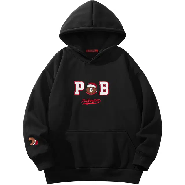 帕丁顿熊 小熊刺绣休闲宽松保暖连帽卫衣 男女同款