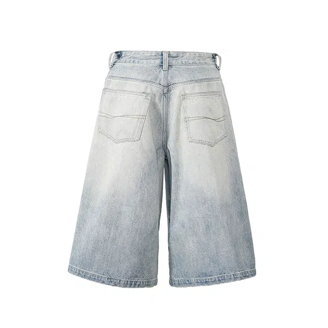 欧路得 美式做旧水洗七分复古宽松设计感牛仔短裤 男款