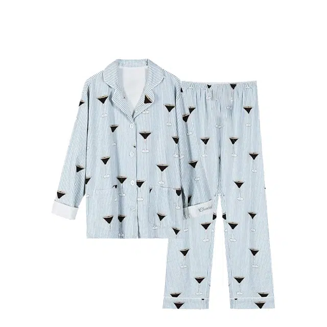 俏韵 透气高级感条纹舒适家居服可外穿睡衣套装 女款 蓝色