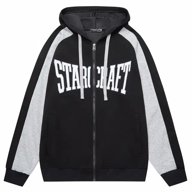 星际者 复古美式拼接撞色字母印花开衫连帽卫衣 男女同款