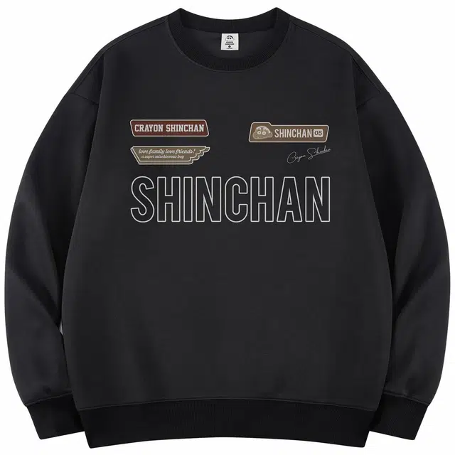 蜡笔小新 趣味标志字母卡通印花休闲宽松套头圆领卫衣 男女同款