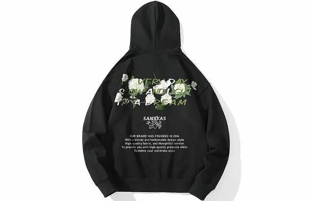 木村三社 山茶花印花宽松连帽套头卫衣 男女同款