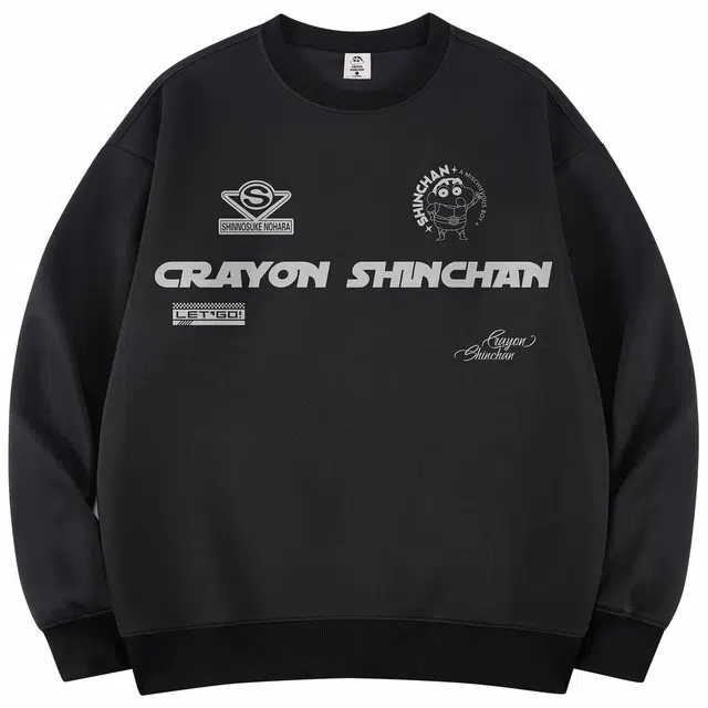 蜡笔小新 卡通字母印花休闲宽松套头圆领卫衣 男女同款