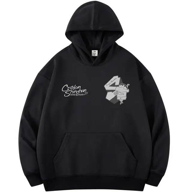 蜡笔小新 趣味绅士小新立体字母印花宽松套头连帽卫衣 男女同款