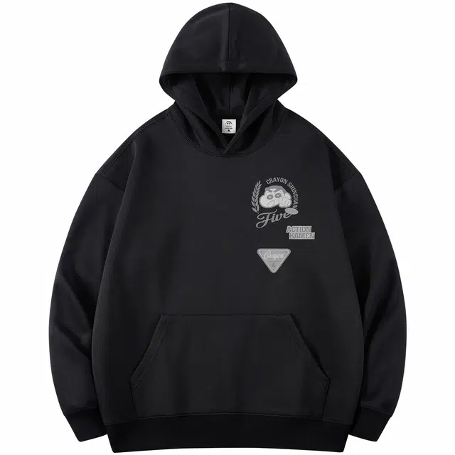 蜡笔小新 卡通小新标识字母印花宽松休闲套头连帽卫衣 男女同款