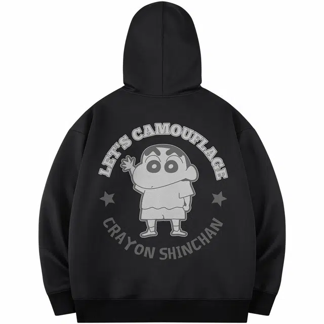 蜡笔小新 卡通人物环状字母印花休闲宽松套头连帽卫衣 男女同款