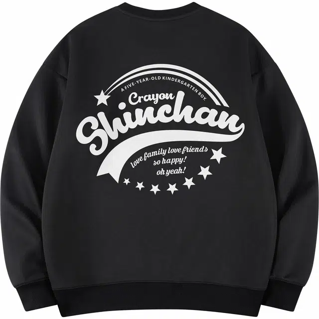 蜡笔小新 星星字母环状卡通印花休闲宽松套头圆领卫衣 男女同款