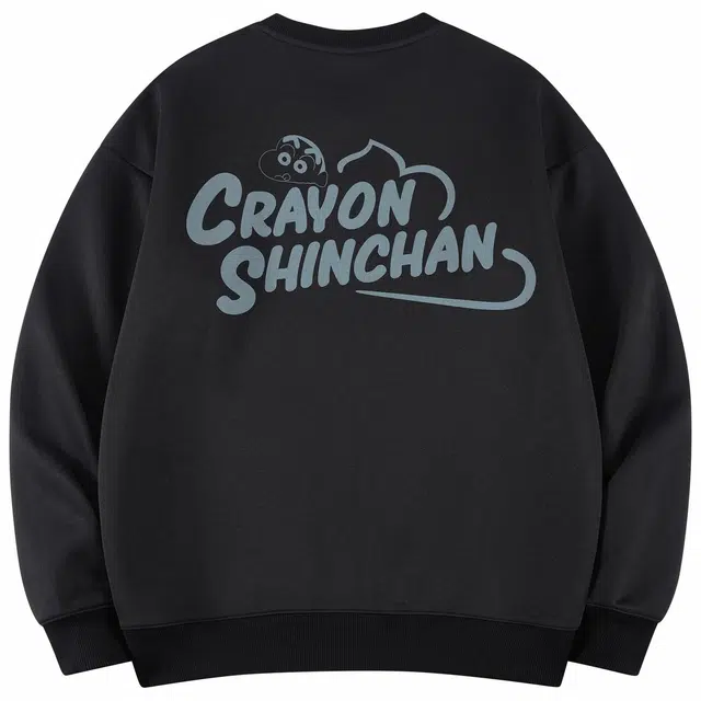 蜡笔小新 卡通图案字母印花休闲宽松套头圆领卫衣 男女同款