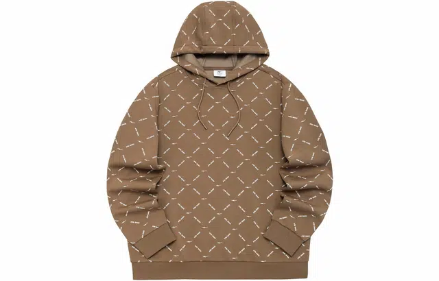 鸿星尔克 几何图案满印套头带帽长袖连帽宽松常规卫衣 春秋冬 男款 奶咖棕