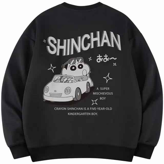 蜡笔小新 小新兜风卡通字母印花休闲宽松套头圆领卫衣 男女同款