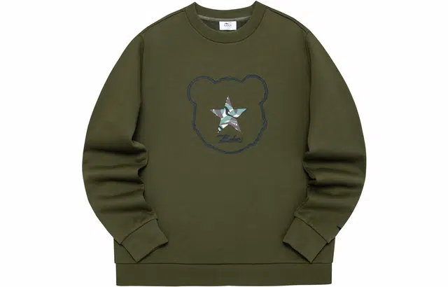鸿星尔克 电池熊猫 熊猫头字母印花休闲加厚加绒套头卫衣 冬季 男款 松鸦绿