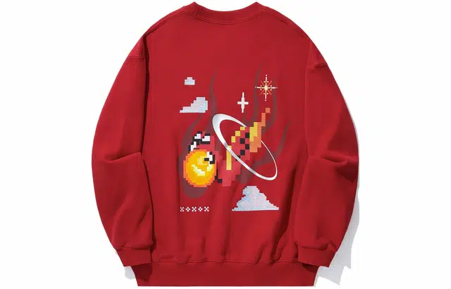 中国李宁 日进斗金系列 龙年龙图腾宽松套头无帽卫衣 男款 桑巴红