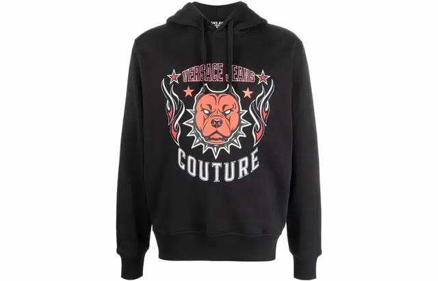 Versace Jeans Couture Logo Animal Print Hoodie Black