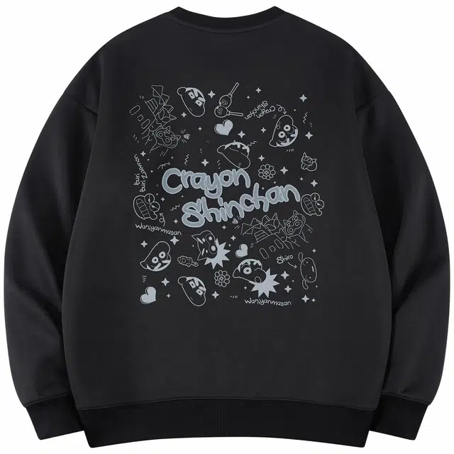 蜡笔小新 卡通小新表情包字母印花休闲宽松套头圆领卫衣 男女同款