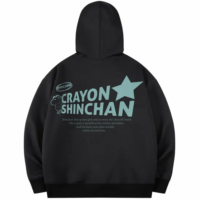 蜡笔小新 星星字母害羞小新印花宽松休闲套头连帽卫衣 男女同款