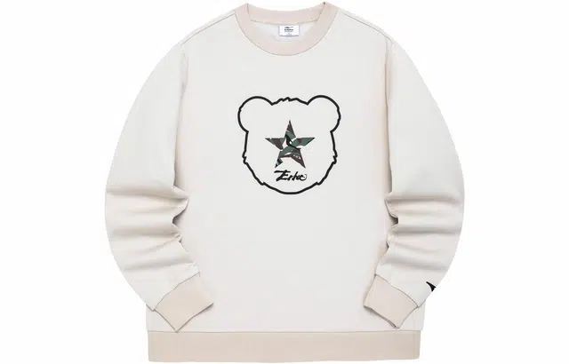 鸿星尔克 电池熊猫 熊猫头字母印花休闲加厚加绒套头卫衣 冬季 男款 杏卡其