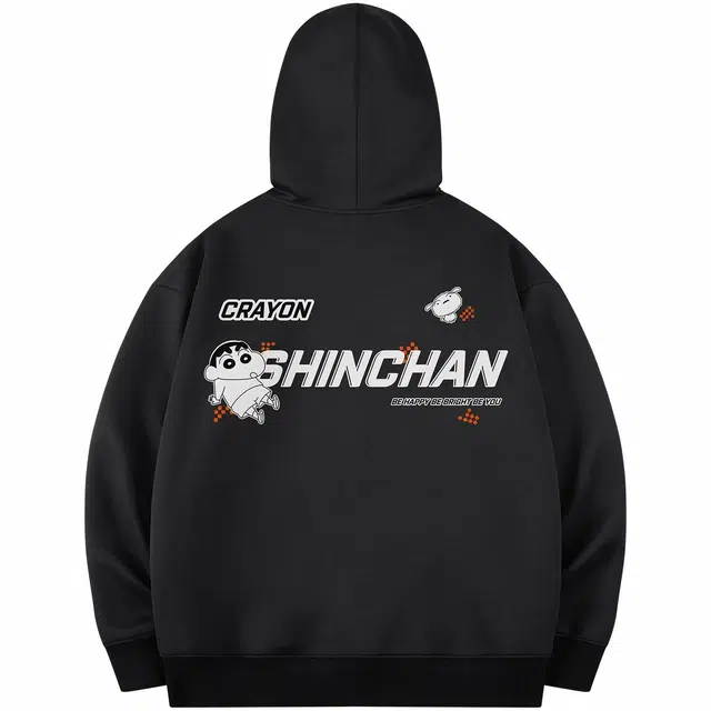 蜡笔小新 卡通休闲小新字母印花宽松套头连帽卫衣 男女同款