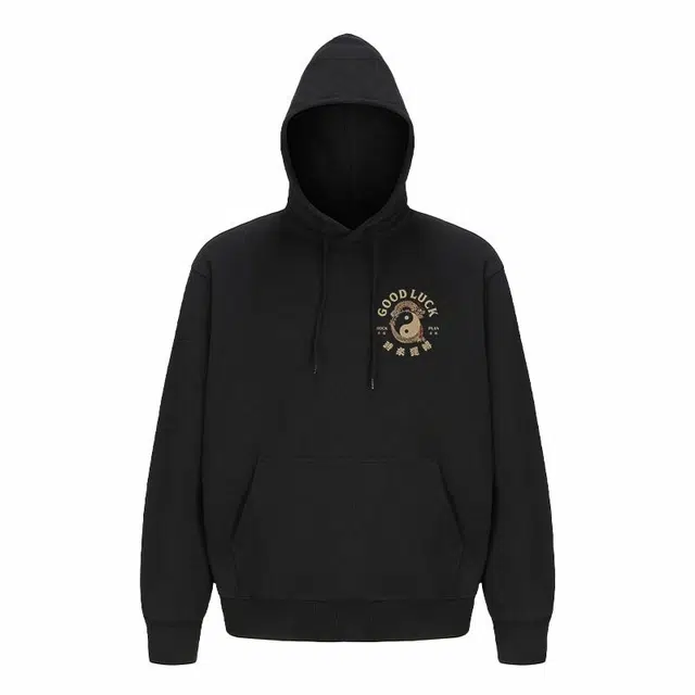 摇滚计划 印花复古字母八卦图重磅连帽落肩宽松卫衣 男女同款