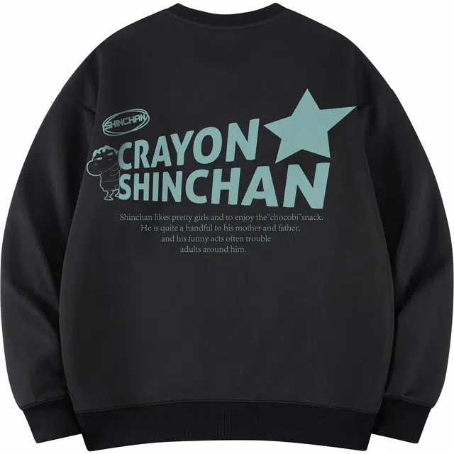 蜡笔小新 星星字母害羞小新印花休闲宽松圆领套头卫衣 男女同款