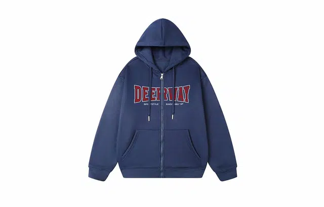 德尔惠 摇粒绒胸前字母印花休闲宽松连帽拉链卫衣 男女同款