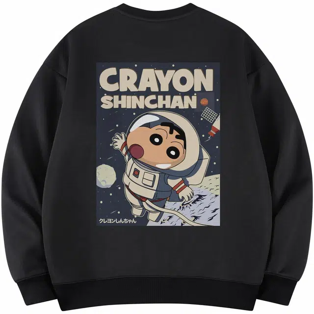蜡笔小新 卡通小新遨游星空字母印花休闲宽松套头圆领卫衣 男女同款