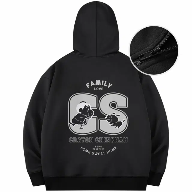 蜡笔小新 小新双向奔赴卡通印花宽松拉链连帽开衫卫衣外套 男女同款