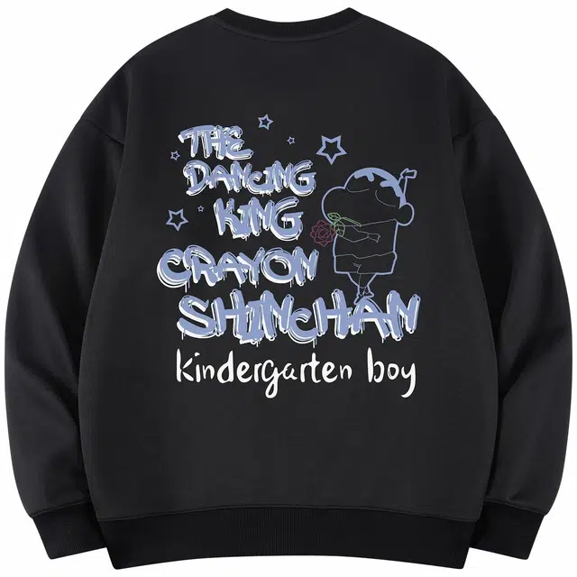 蜡笔小新 趣味彩画字母小新印花休闲宽松圆领套头卫衣 男女同款