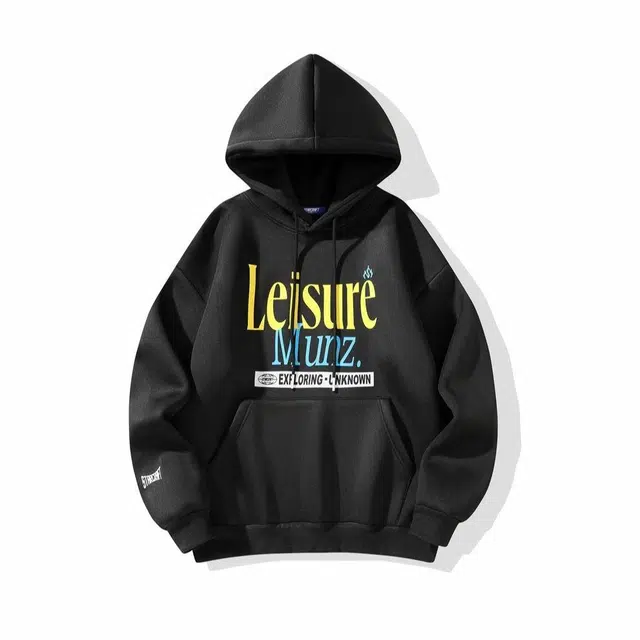 星际者 品牌字母印花宽松连帽套头休闲卫衣 男女同款 黑色