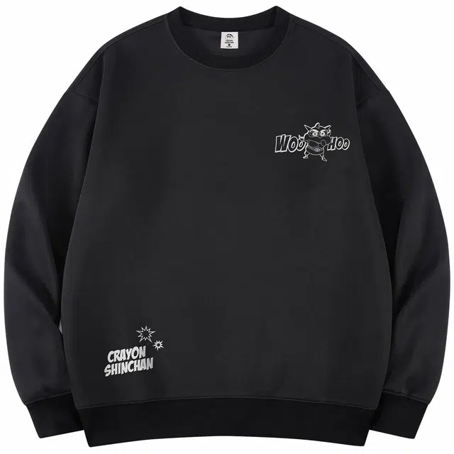 蜡笔小新 卡通小新超人字母印花休闲宽松圆领套头卫衣 男女同款