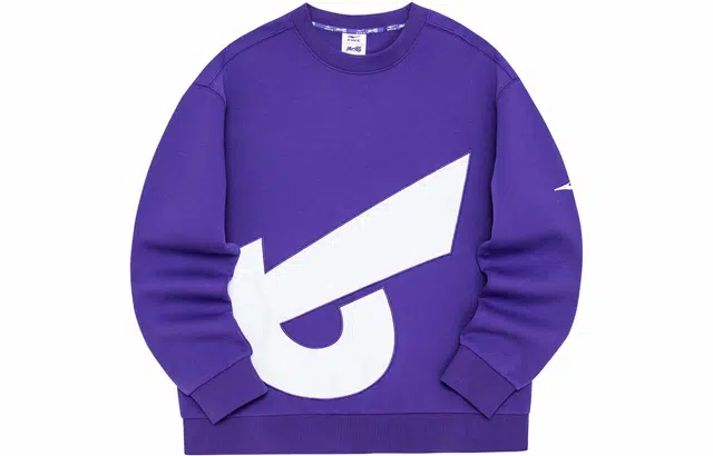鸿星尔克 几何图形印花休闲运动圆领套头加绒加厚长袖卫衣 男款 伽罗紫