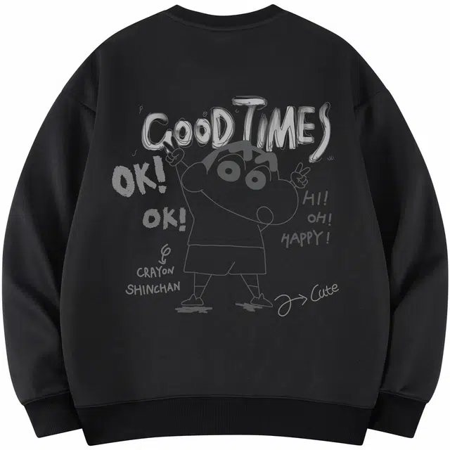 蜡笔小新 欢呼小新彩绘字母印花休闲宽松套头圆领卫衣 男女同款