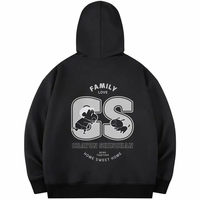 蜡笔小新 卡通小新双向奔赴字母印花休闲宽松套头连帽卫衣 男女同款