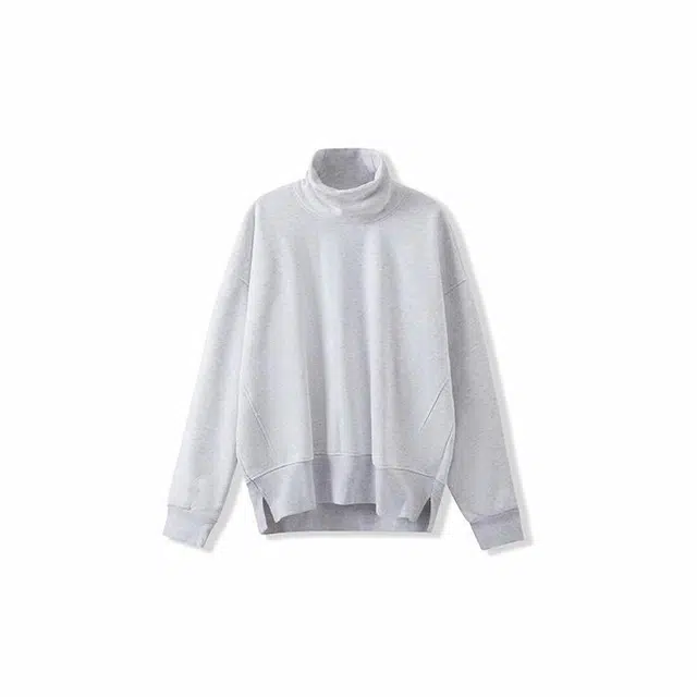 我是大卫 美式重工纯色高领套头宽松休闲长袖卫衣 男女同款 白灰色