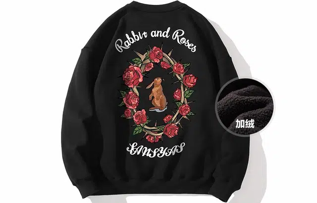 木村三社 花团锦簇印花宽松圆领套头卫衣 男女同款 黑色