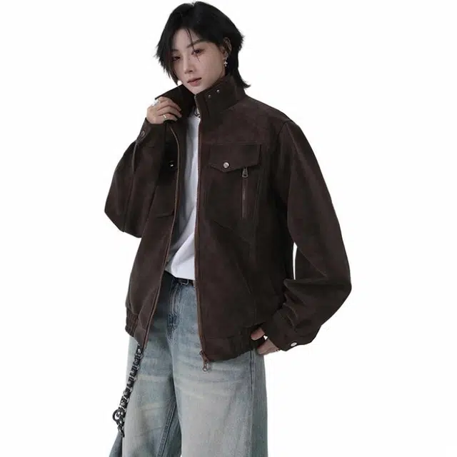 颂希尔 美式宽松立领痞帅夹克外套 男女同款
