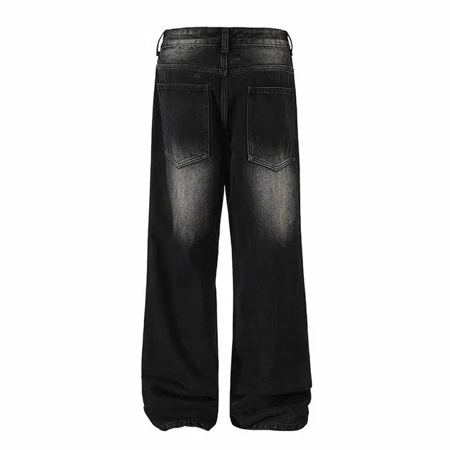 欧路得 美式复古蓝做旧直筒高街休闲宽松牛仔裤 男款