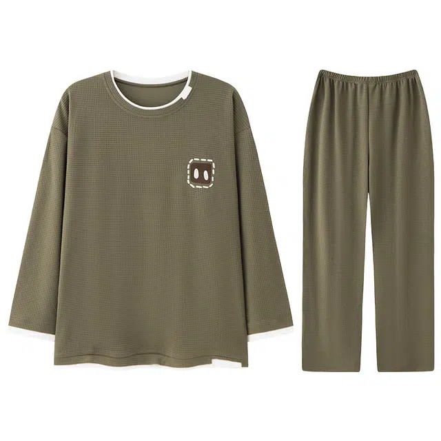 向薇 华夫格男士春秋季纯棉长袖裤休闲可外穿睡衣套装 男款