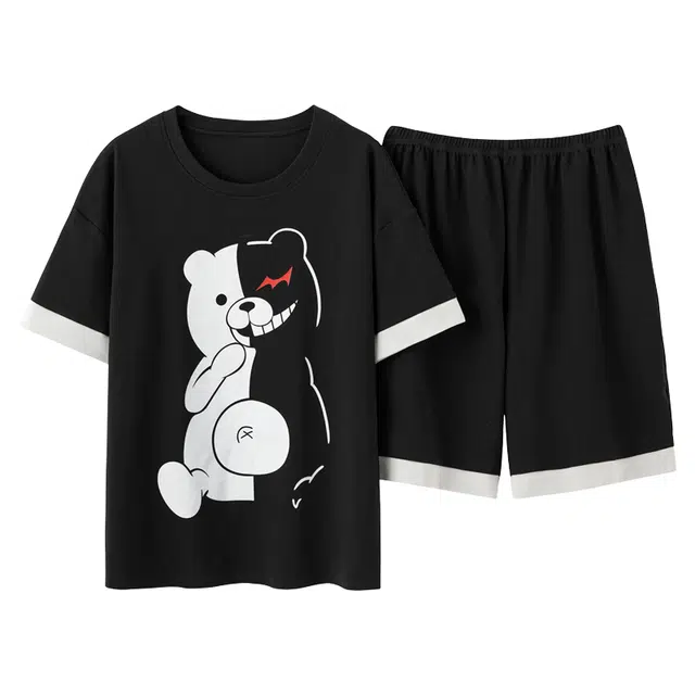 俏霓桐 时尚可爱简约休闲卡通舒适亲肤家居服可外穿睡衣套装 男款 图色