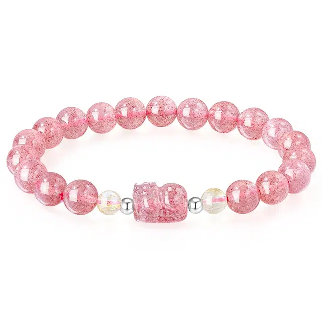 阿梵尼 鸿运当头貔貅 新中式国风招财吞进瑞兽 甜美浪漫#好运天然 草莓晶 手串 女款