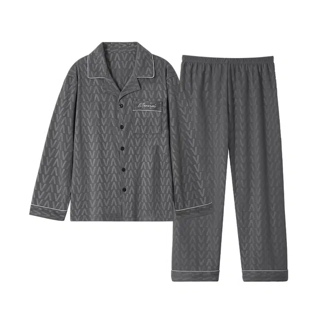 俏韵 可外穿休闲舒适长袖气质睡衣套装 男款