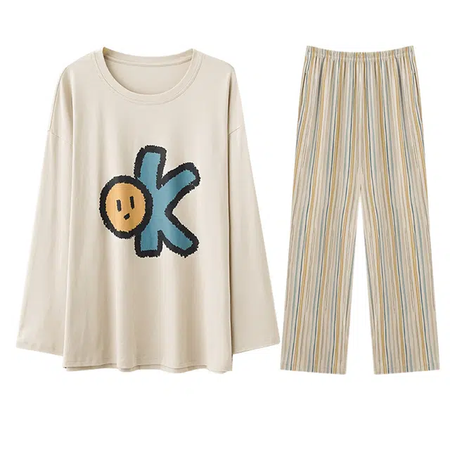 向薇 卡通可爱男士秋季纯棉长袖长裤春秋薄款青少年睡衣套装 男款 图片色