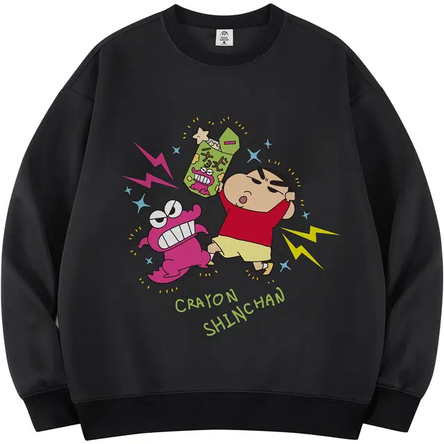 蜡笔小新 趣味鳄鱼山饼干小新字母印花休闲宽松套头圆领卫衣 男女同款