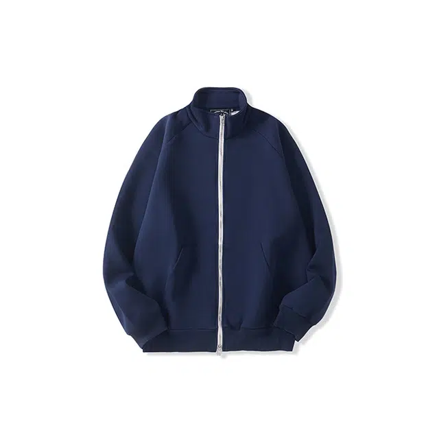 我是大卫 纯色立领双开拉链宽松休闲卫衣 男女同款 深蓝色