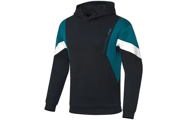 李宁 拼色连帽运动卫衣 男款 黑色