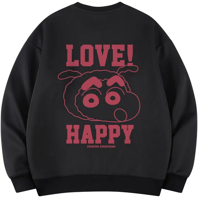 蜡笔小新 趣味小新大头贴字母印花休闲宽松套头圆领卫衣 男女同款